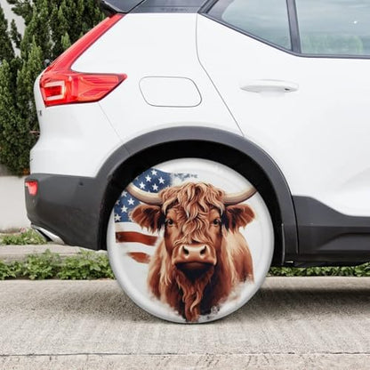 Spare Tire Cover for RV Trailer, American Highland Cow Tire Covers Universal - Image 6