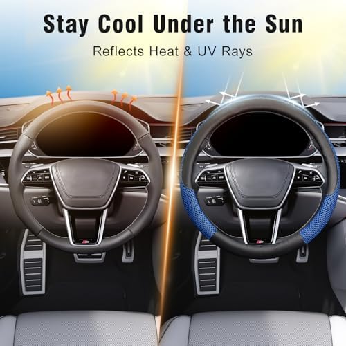 KAFEEK Steering Wheel Cover, Cooling Ice Silk Leather, 15 Inch - Image 4