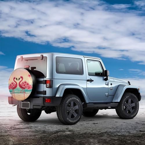 Spare Tire Cover，2 Flamingos On The Beach Camper Spare Tire Cover Waterproof - Image 3