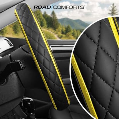 Road Comforts Leather Steering Wheel Cover – Black & Yellow, Universal Fit - Image 6