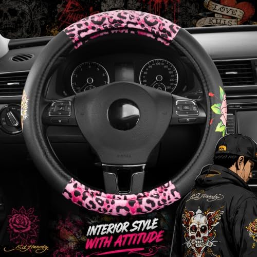 ED HARDY Tiger Print Steering Wheel Cover, Fits 14.5-15.5 Inch Steering Wheels - Image 6