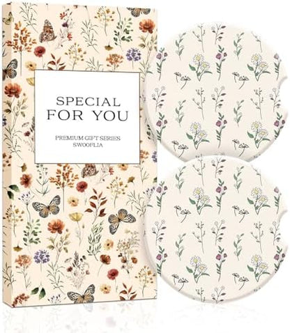 Swooflia Elegant Ceramic Car Coasters Cartoon Floral Cup Holder Coasters by Swooflia