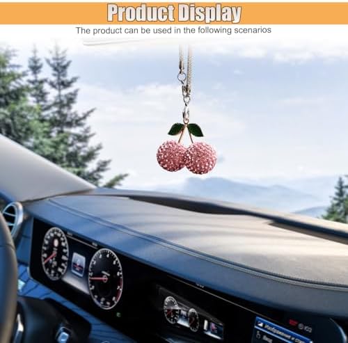 Bling Cherry Car Rear View Mirror Charm, Sparkly Rhinestones Automotive - Image 5