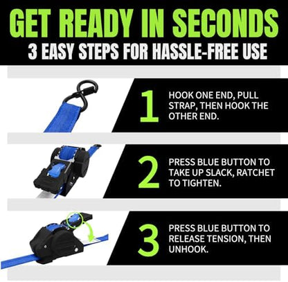 Retractable Ratchet Straps, 1 Inch x 12 Feet Heavy Duty Tie Downs, 1760lb Break - Image 4