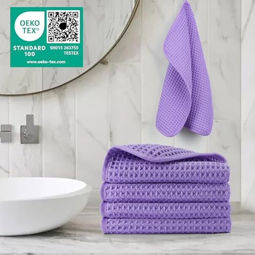 POLYTE 430 GSM Poly Blend Microfiber Waffle Wash Cloth Face Towel, 13x13 in - Image 2