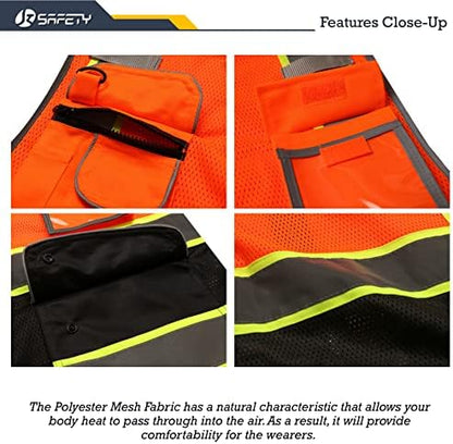 JKSafety Safety Vest for Men Women Reflective Hi Vis JK100 OBlack 3XL - Image 2