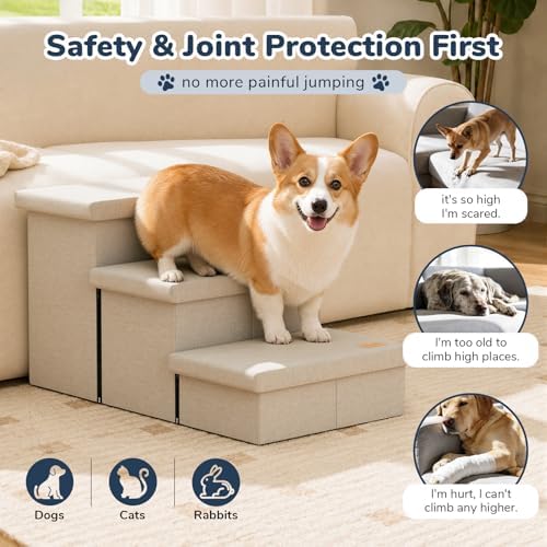 3-Step Wide Dog Stairs with Hidden Storage 18" H, Non-Slip Dog Steps - Image 6
