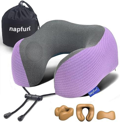 napfun Neck Pillow for Travel, Memory Foam Airplane Pillow, Light Purple by NAPFUN
