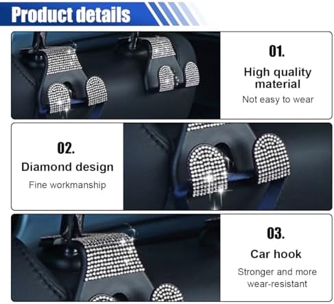 2PCS Car Seat Headrest Hooks, Shiny Crystal Hanger Holder, Backseat Hanger - Image 3