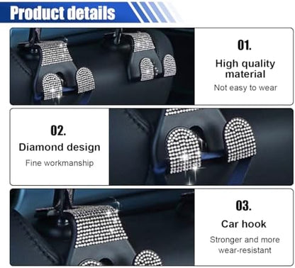 2PCS Car Seat Headrest Hooks, Shiny Crystal Hanger Holder, Backseat Hanger - Image 3
