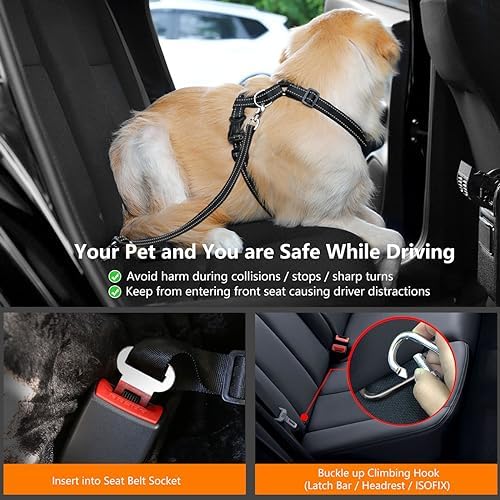 VavoPaw Dog Car Belt, Dog Harness Reflective Strip & Adjustable Buckle - Image 2