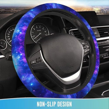 Elastic Steering Wheel Cover, 15 Inch Absorbing Sweat Purple Galaxy - Image 2