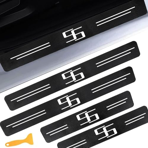 Door Sill Protectors for Chevy Camaro SS, Carbon Fiber Leather Front/Rear Door by CHIYLE