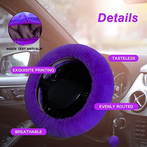 7PCS Set car Interior Aesthetic Accessories, Fluffy 15 inch Steering Wheel Cover - Image 5