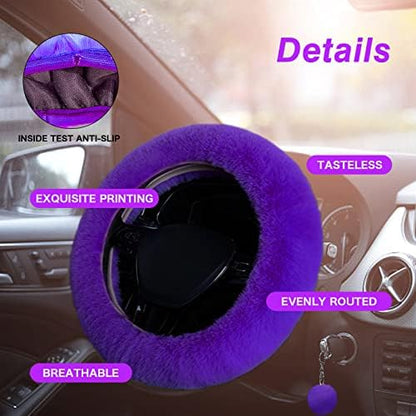 7PCS Set car Interior Aesthetic Accessories, Fluffy 15 inch Steering Wheel Cover - Image 5