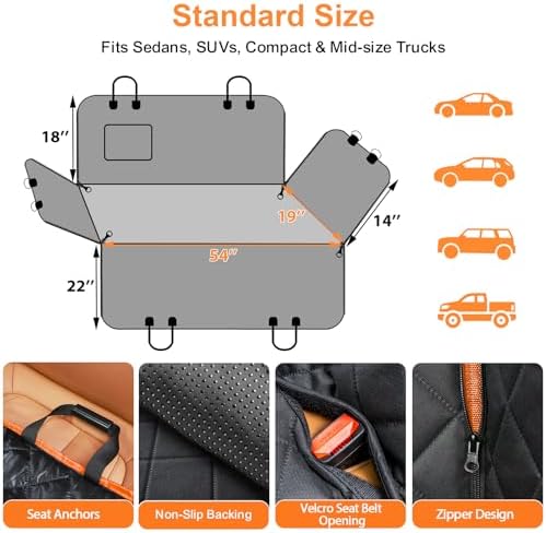 URPOWER Dog Car Seat Cover for Back Seat, 100% Waterproof Hammock for Car - Image 5