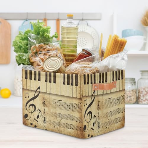 AUUXVA Storage Basket Vintage Music Note Piano Key Storage Cube Box Durable - Image 7
