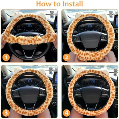 Accmor Fuzzy Leopard Print Car Steering Wheel Cover Women Car Accessories - Image 5