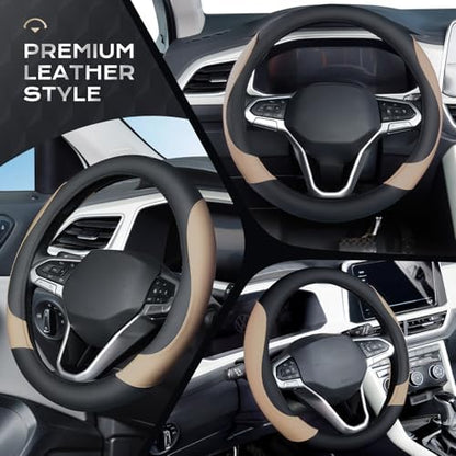 Coverado Car Steering Wheel Cover, Nappa Leather Black & Brown Steering Wheel - Image 4