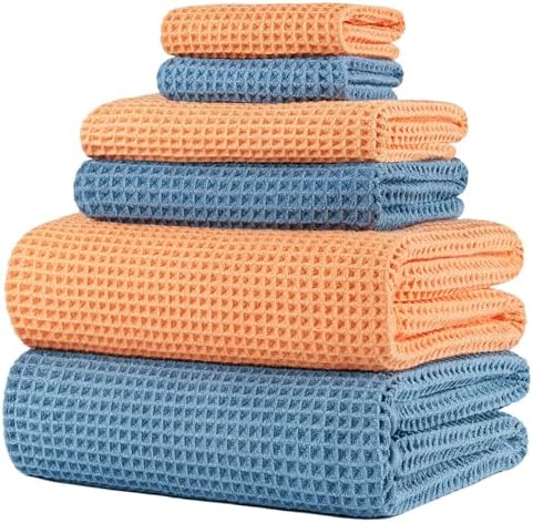 POLYTE 430 GSM Poly Blend Microfiber Quick Dry Waffle Bath Towel Set of 6 by Polyte