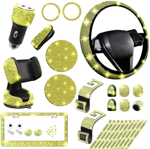 NBTEPEM 27 PCs Yellow Bling Car Accessories Set by NBTEPEM