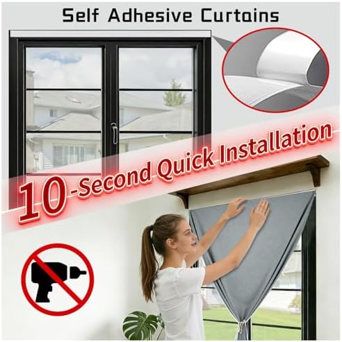 100% Blackout French Door Curtains, Room Darkening Shades Small Window Curtain - Image 3