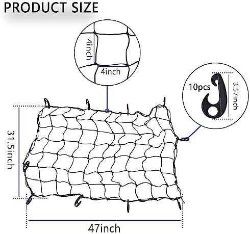 Car Cargo Net - 47 x 31.5 Large Capacity Elastic Truck Bed Cargo Net Roof Rack - Image 2