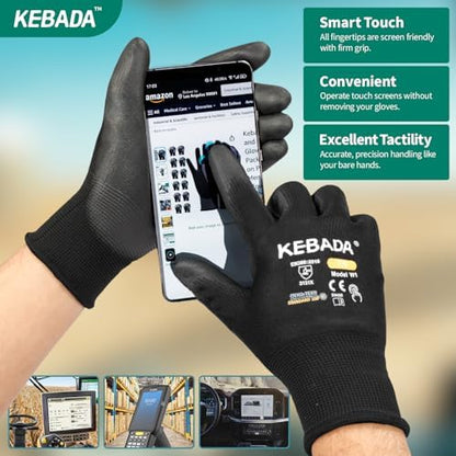 Kebada W1 Safety Work Gloves for Men Women, 120 Pairs Bulk Pack, PU Coated - Image 3