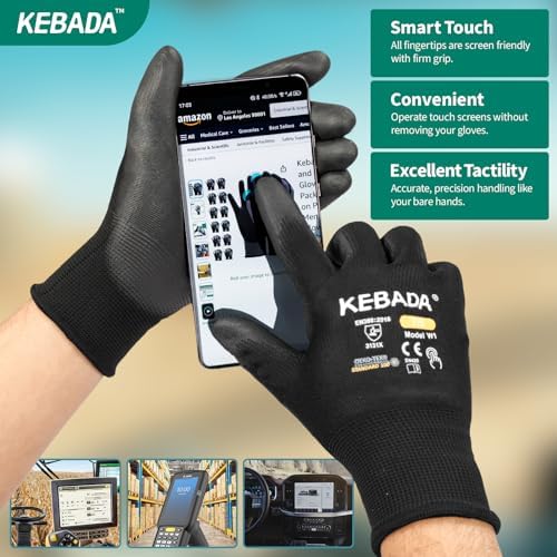 Kebada W1 Safety Work Gloves for Men Women, 120 Pairs Bulk Pack, PU Coated - Image 3
