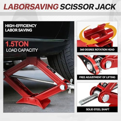 Scissor Lift Jack Universal for Car Truck, 1.5 Ton Capacity, 360 Degree Rotating - Image 2