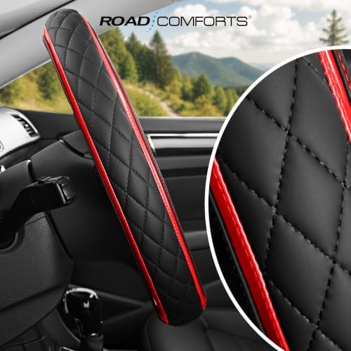 Road Comforts Leather Steering Wheel Cover – Black & Red Universal Fit 14.5-15 - Image 6