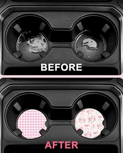 Swooflia Cute Girly Ceramic Car Coasters Pink Bow Cup Holder Coasters - Image 4
