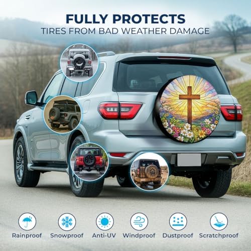 GENANY Stained Glass Cross Thick PVC Leather Spare Tire Cover Size 17 - Image 3