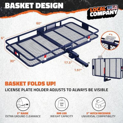 Mockins 60"x30"x6" Navy Trailer Hitch Cargo Carrier w/ 500 Lbs Capacity - Image 2