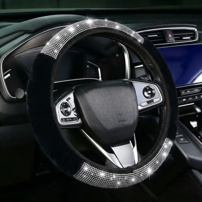 Bling Steering Wheel Cover Black Fluffy Rhinestone by Muamos
