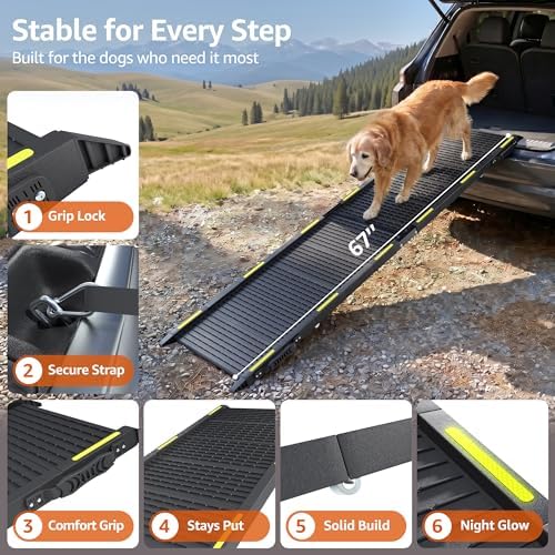 Folding Dog Ramp for Car 67" Long x 16" Wide Portable for Large Dogs - Image 5