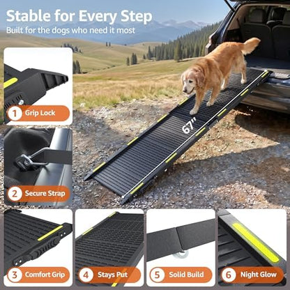 Folding Dog Ramp for Car 67" Long x 16" Wide Portable for Large Dogs - Image 5
