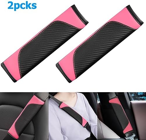 AUCELI 2PCS Carbon Fiber Car Seat Belt Cover, Breathable Leather - Image 3