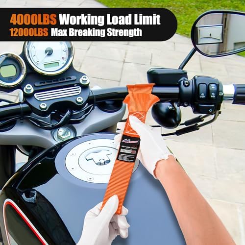 Nilight Soft Loop 1.7"x17" Motorcycle Tie Down Straps 12, 000LBS 8PK Orange - Image 6