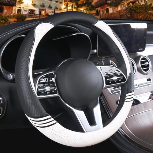 Small 14 inch Cute Leather Steering Wheel Cover Black and White by Binsheo