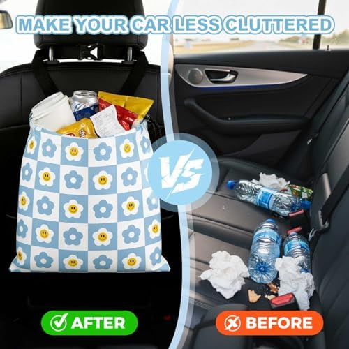 Checkered Smiling Daisy Car Trash Bag - Image 5