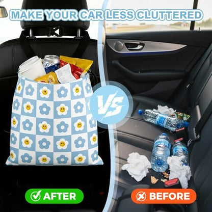 Checkered Smiling Daisy Car Trash Bag - Image 5