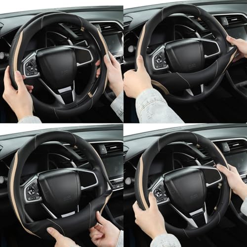Szttswamp Car Steering Wheel Cover, Microfiber Leather Beige 14.5-15 Inch - Image 6