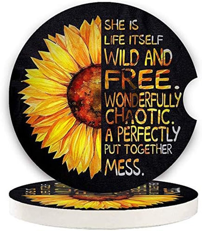 Car Coasters for Women 2 Pack, Ceramic Absorbent Cup Holders for Mother's Day by LogHog