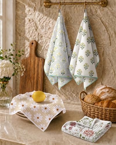 Miss Adola 2pcs Double-Sided Microfiber Kitchen Towels, Vintage Block - Image 5