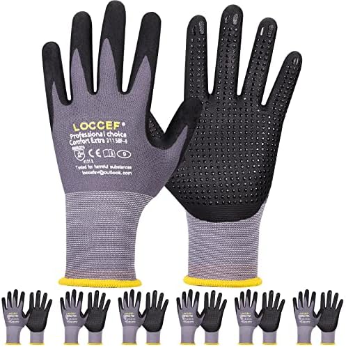 LOCCEF Work Gloves MicroFoam Nitrile Coated-6 Pairs, Endurance Seamless Knit by LOCCEF