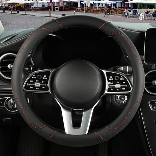 Black Microfiber Leather Steering Wheel Cover 14 inch - Image 2