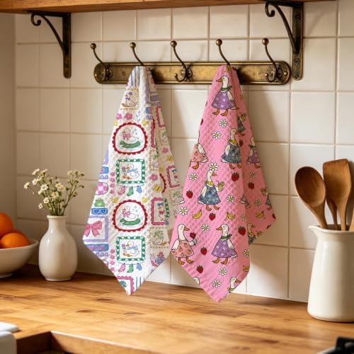 ZHAMEN 2Pcs Cute Silly Goose Kitchen Towels Waffle Soft Hand Towels - Image 4