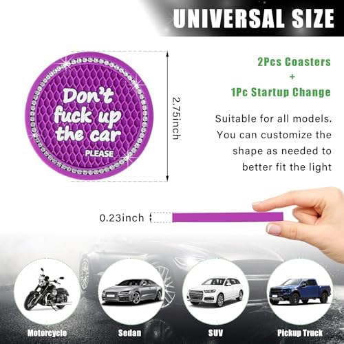 Ziciner 2 Pack Bling Car Cup Holder Coaster, 2.75 Inch Anti-Slip Auto Insert - Image 2