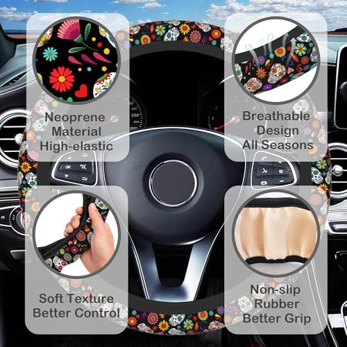 Day of The Dead Sugar Skull Steering Wheel Cover - Image 3